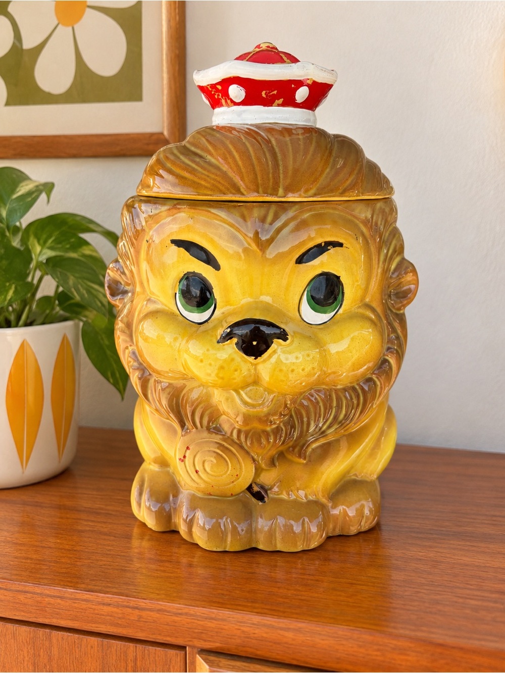 Vintage Ceramic 1960's Lion Lollipop Cookie Jar Japan Retro Kitschy MCM